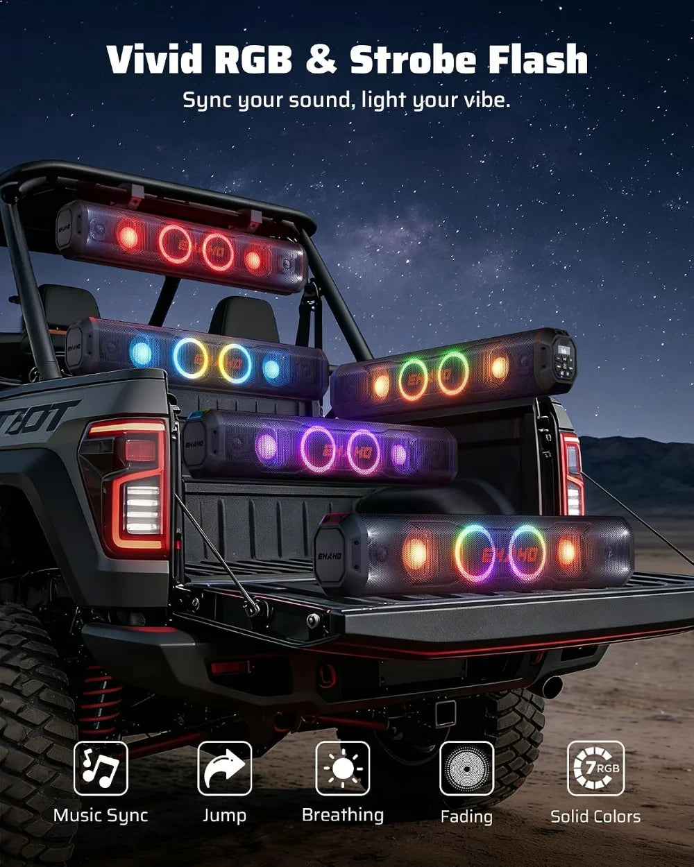 26 Inch 6 Speaker UTV Sound Bar, Bluetooth Golf Cart Speakers with RGB & Strobe Light, IP66 Waterproof ATV Speaker System, 500W