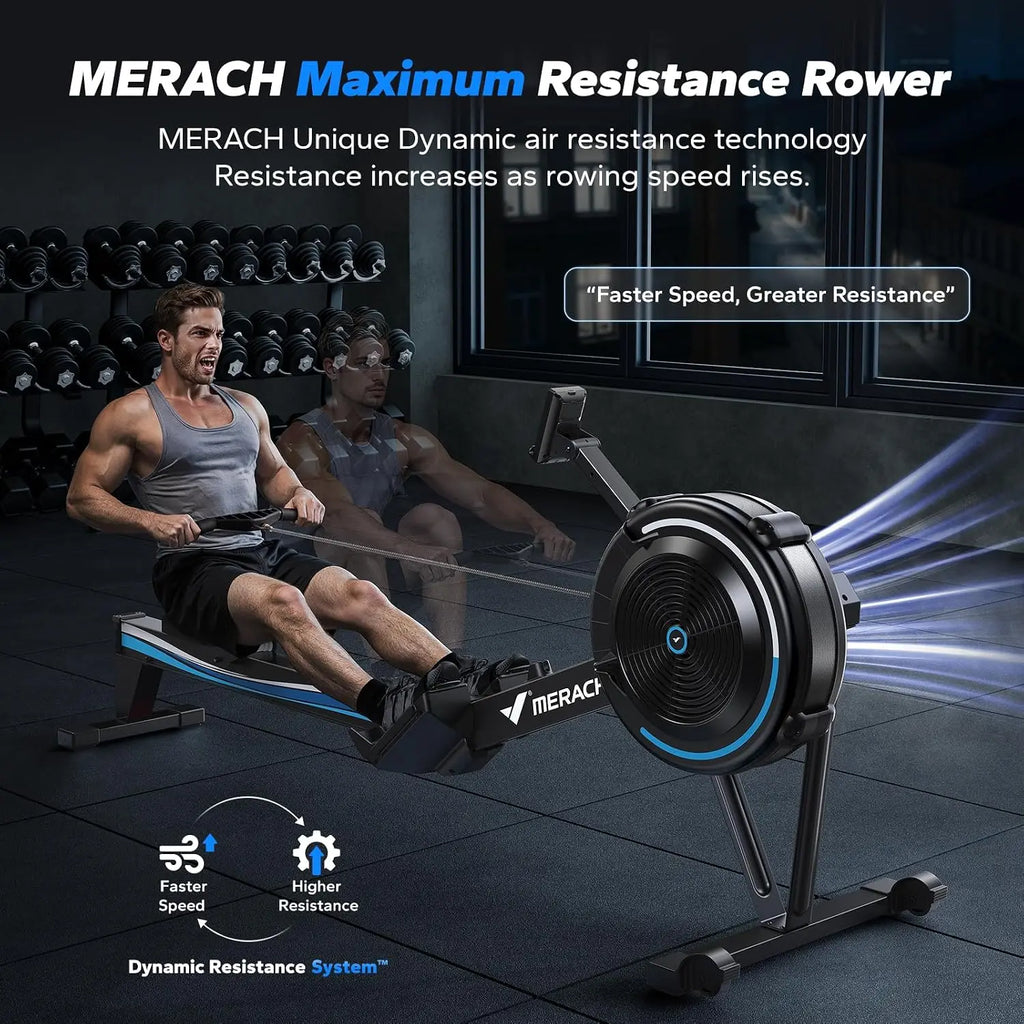 MERACH Professional Indoor Rowing Machine, Adjustable Air Resistance Rowing Machines for Home, Ergonomic Comfort Seat, Performance Monitor and Device Holder, Easy Storage