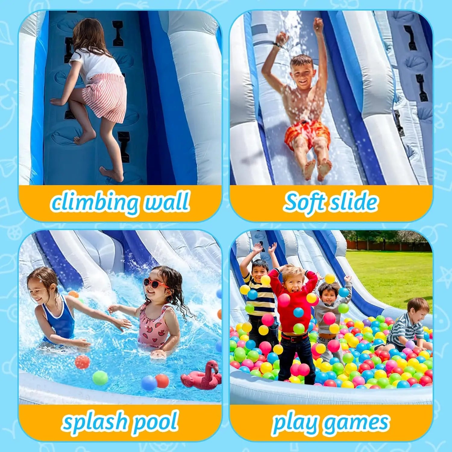 Blue White Grade Kids Inflatable Water Slides With Big Splash Water Pool Slide For Party Fun Backyard Summer Fun Kids Activities