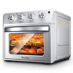 Plum Chef 27.5QT Air Fryer Oven, 6-In-1 Countertop Oven, Air Fry, Bake, Broil, Toast, Warm, Dehydrate, 4 Knob Control, 1600W, Family Size, Silver