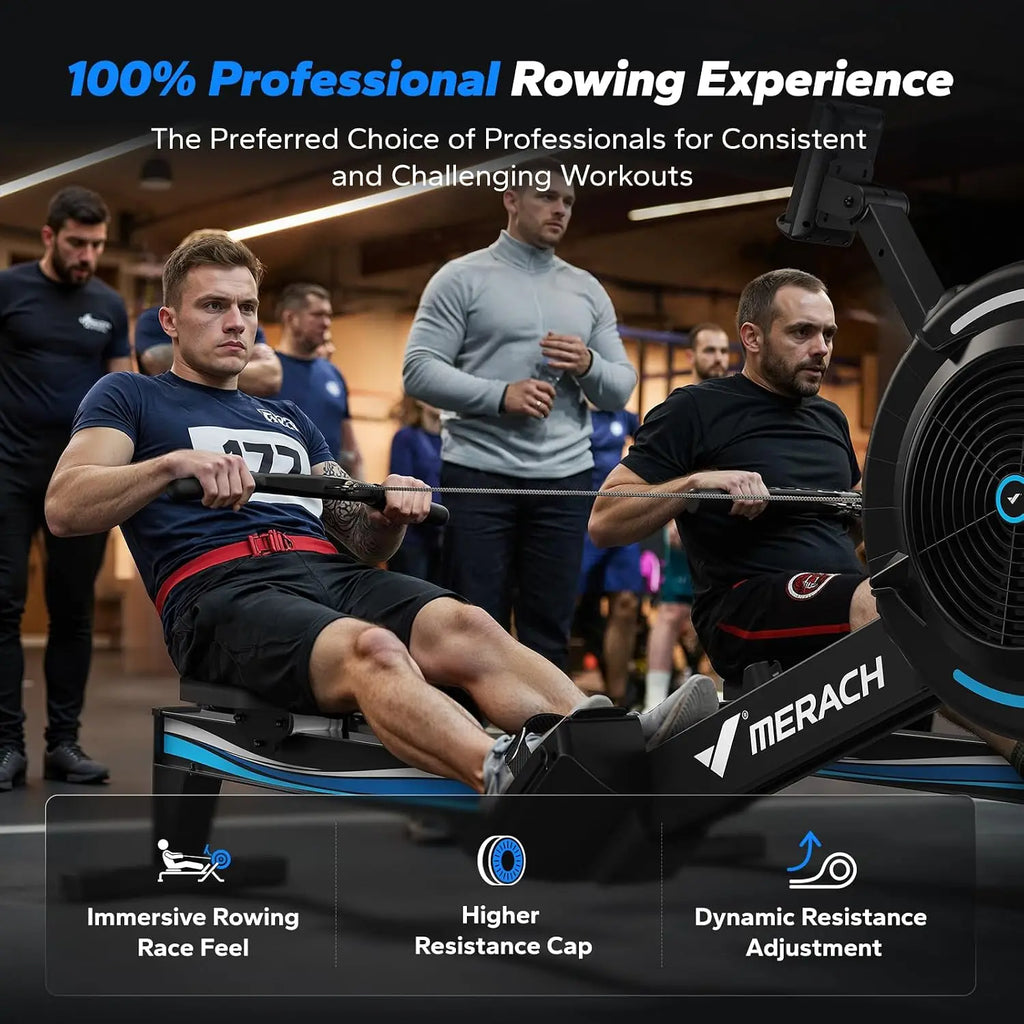 MERACH Professional Indoor Rowing Machine, Adjustable Air Resistance Rowing Machines for Home, Ergonomic Comfort Seat, Performance Monitor and Device Holder, Easy Storage
