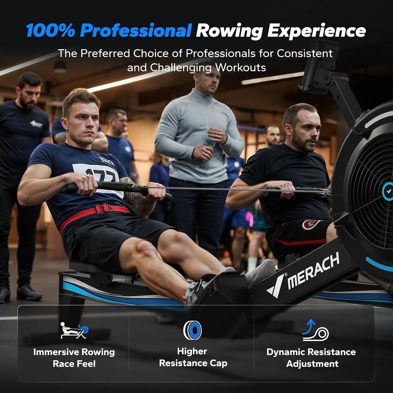 MERACH Professional Indoor Rowing Machine, Adjustable Air Resistance Rowing Machines for Home, Ergonomic Comfort Seat, Performance Monitor and Device Holder, Easy Storage