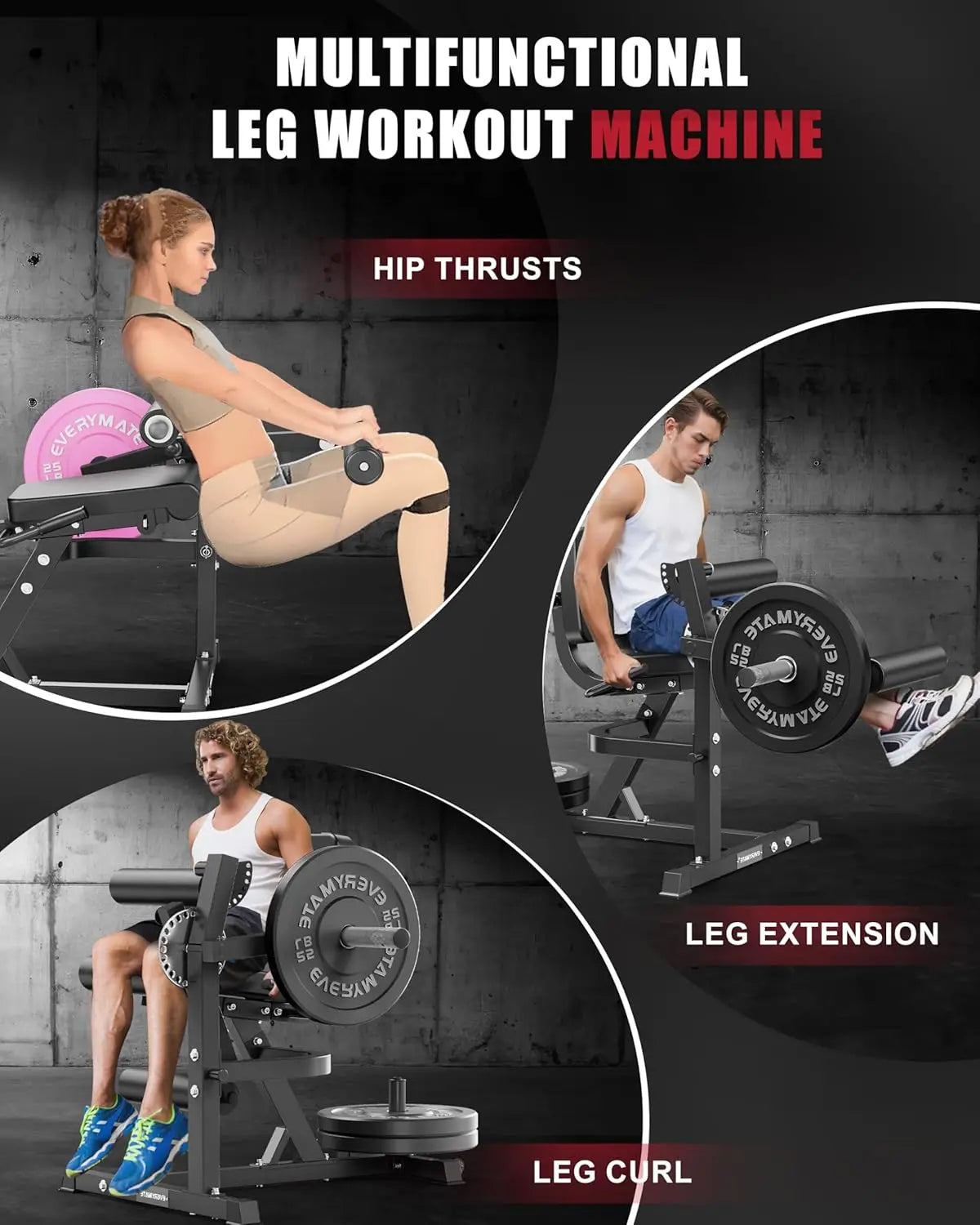 Home Gym Leg Extension & Curl Machine, 3-1 Adjustable, 680lbs Heavy Duty Capacity