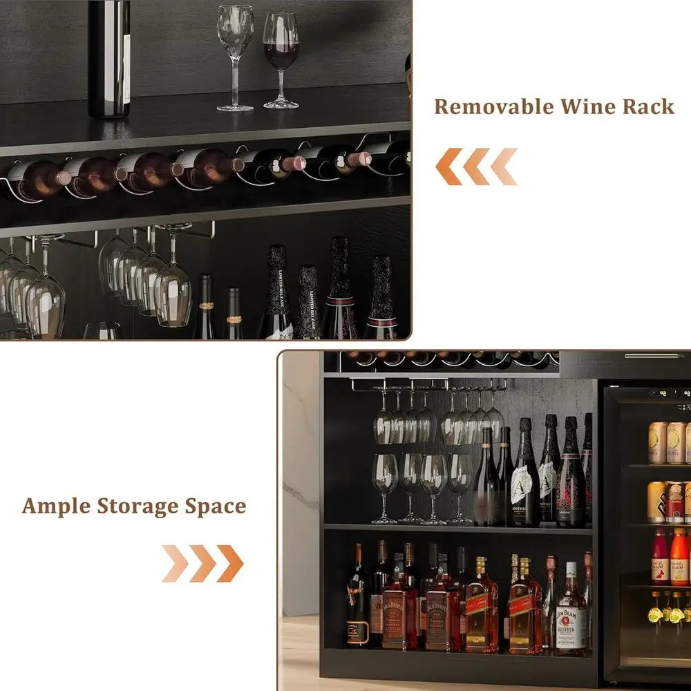U-Shaped 4-Tier Wine Bar Cabinet with Power Outlet, Rack, and Glass Holder for Modern Home Storage in Living Room, Basement, or