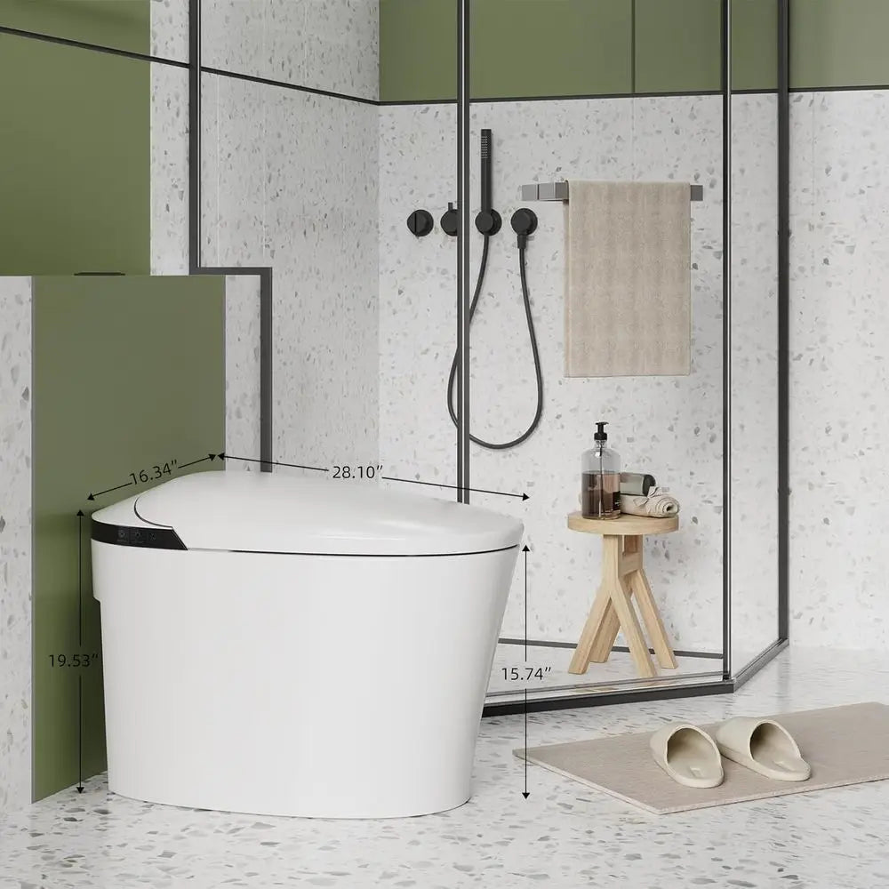 Smart Integrated Toilet with Bidet Function, Heated Seat, Remote Control, Foot & Side Button Flush, Arc-Shape Spray Wand (4 Clea