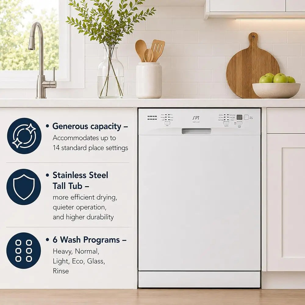 SD-6501W 24″-wide Built-In Stainless Steel Tall Tub Dishwasher with ENERGY STAR, Heated Drying, 6 Wash Programs and 14 Plate Set