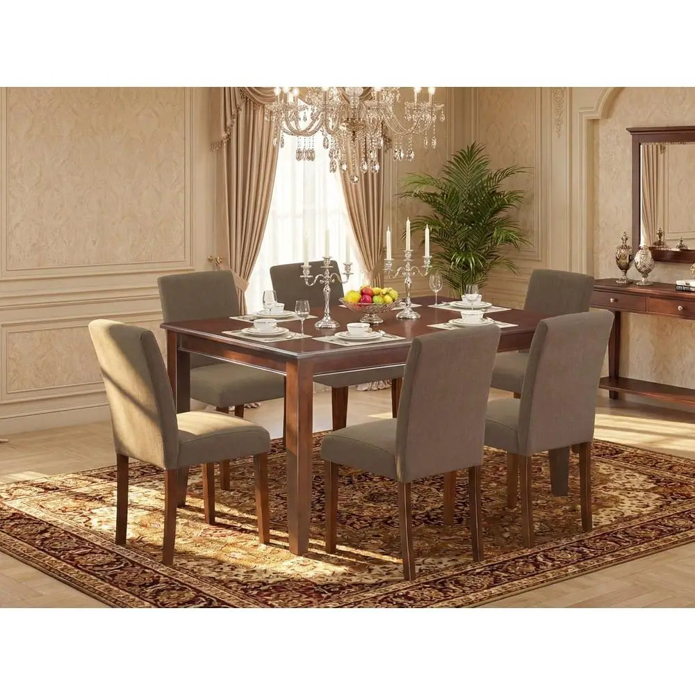7-Piece Dining Set with 6 Linen Fabric Chairs, 36x60 Inch Rectangular Table