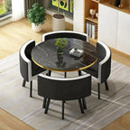 Elegant 5-Piece Dining Set or 4-Seat Round Kitchen Table with Upholstered Chairs & Metal Base, Space-Saving Furniture for Living