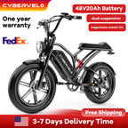 Cybervelo 1000W Motor 20" Fat Tire E-Bike, All-Terrain Mountain Snow 48V 20AH Battery Powered E Motorcycle, 80Miles+ 30MPH EK11