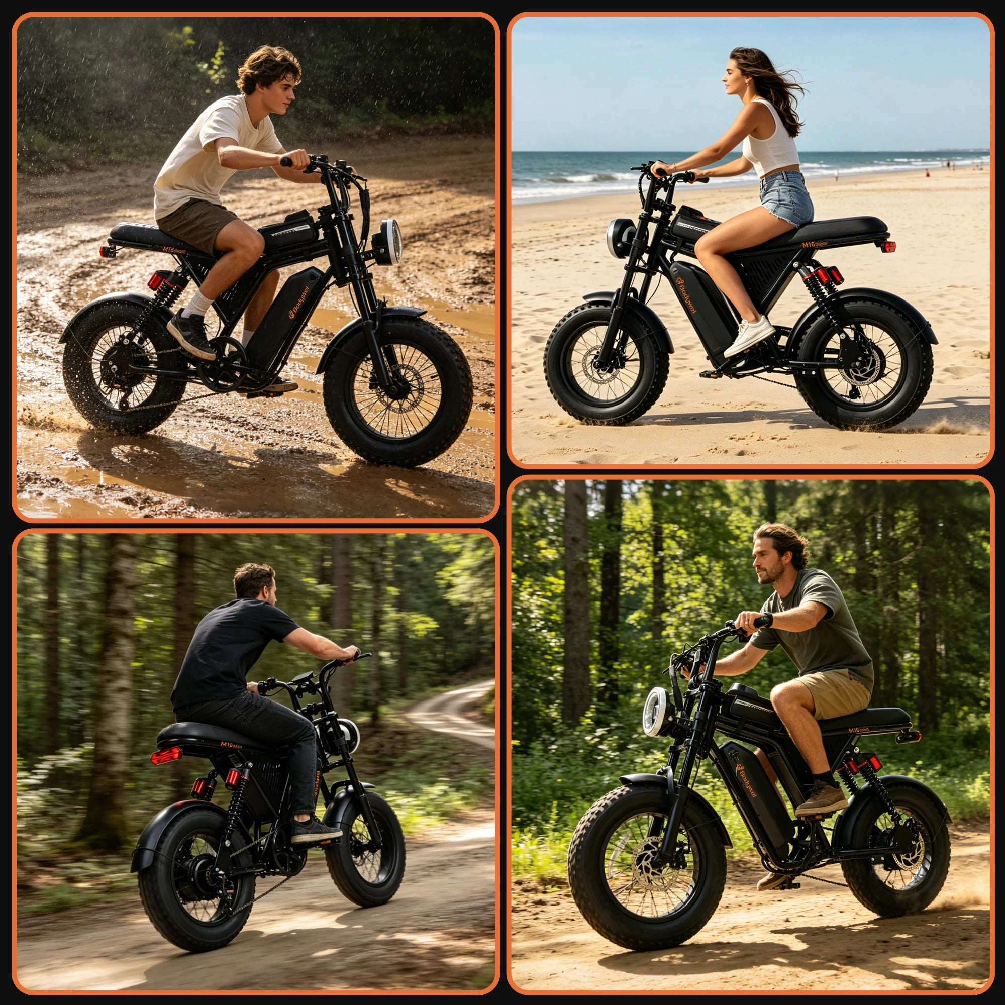 Bodywel M16 Off Road E Bike Adult Electric Bicycle 1500w 48V 15.6ah Mountain Electric Bike 16 Inch Fat Tire Outdoor Entertainmen