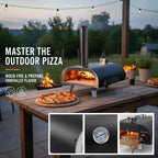 12 Inch Pizza Baker For Camping Backyard Garden, Dual Fuel Iron Spray Shell Built-in Thermometer Wood Pellet Propane Gas Oven Portable Cooking Device Black Shell Outdoor Culinary Equipment