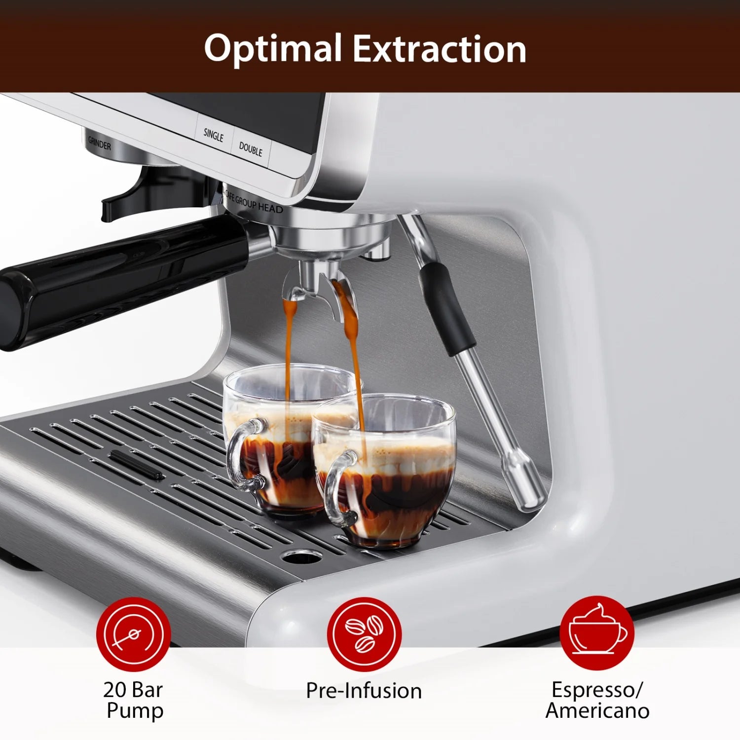 20 Bar Semi Automatic Espresso Machine, Professional Coffee Machine with Built-in Grinder & Milk Frother – 2.8L Removable Water Tank – Coffee Maker for Home, Latte, Cappuccino