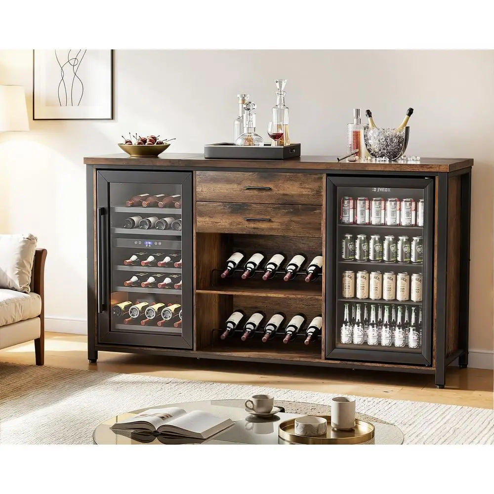 Large Coffee and Wine Cabinet with Ridge Storage, 70.8 Long, Wooden Buffet Sideboard, Home Bar Cabinet with Drawers, Rustic Brow