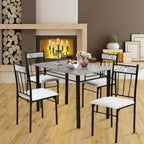 5 Pieces Faux Marble Dining Set Table with Solid Steel Frame