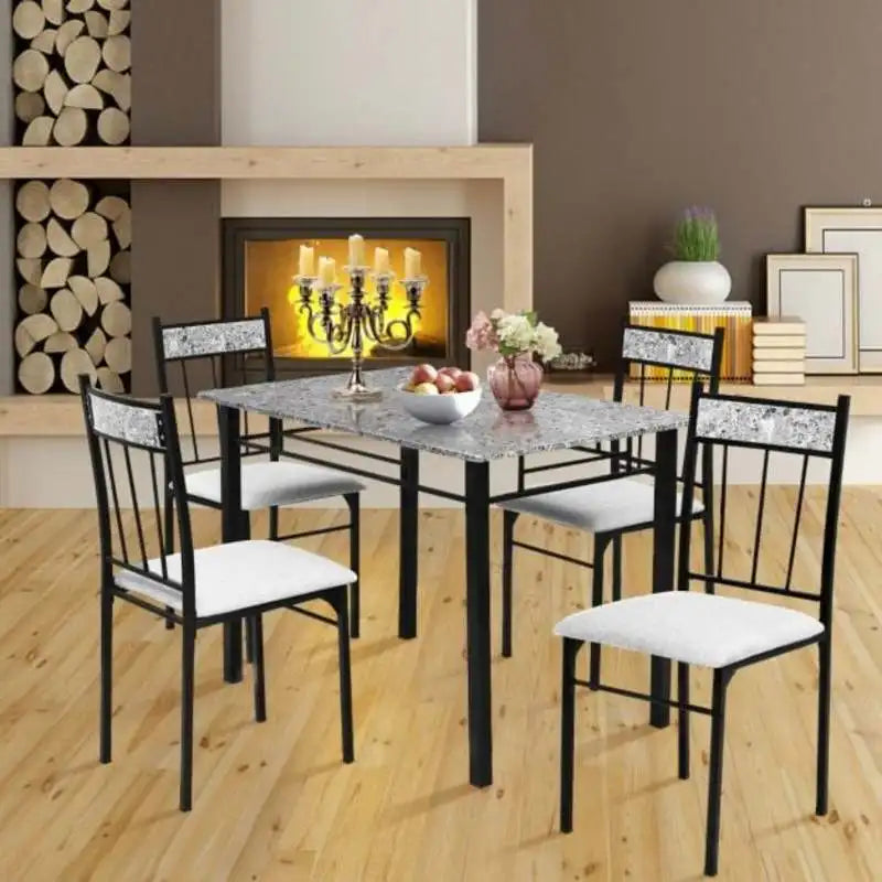 5 Pieces Faux Marble Dining Set Table with Solid Steel Frame
