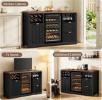 53 Inch Coffee Bar Sideboard with Built-in Fridge Nook, Fluted Wood Liquor Storage Cabinet Equipped with Wine Rack & Storage Drawer, Freestanding Buffet Cabinet for Household Living Space, Dimensions 20D x 53.1W x 39.4H Black