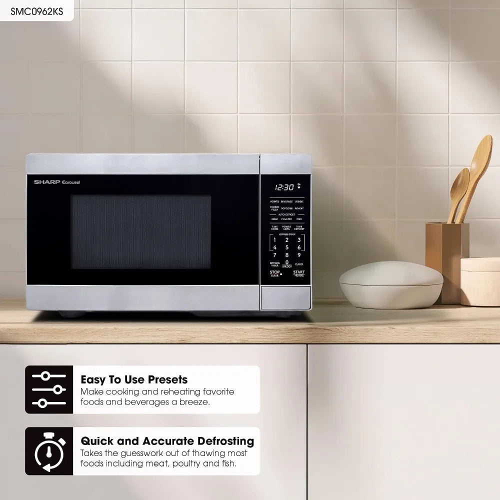 900W 0.9 Cu Ft Countertop Microwave with Turntable, Stainless Steel