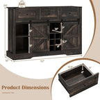 52 LED-lit Wine Bar Cabinet with Sliding Barn Door, 3 Drawers, Adjustable Shelves, 12-Bottle Rack & Glass Holder for Living Room