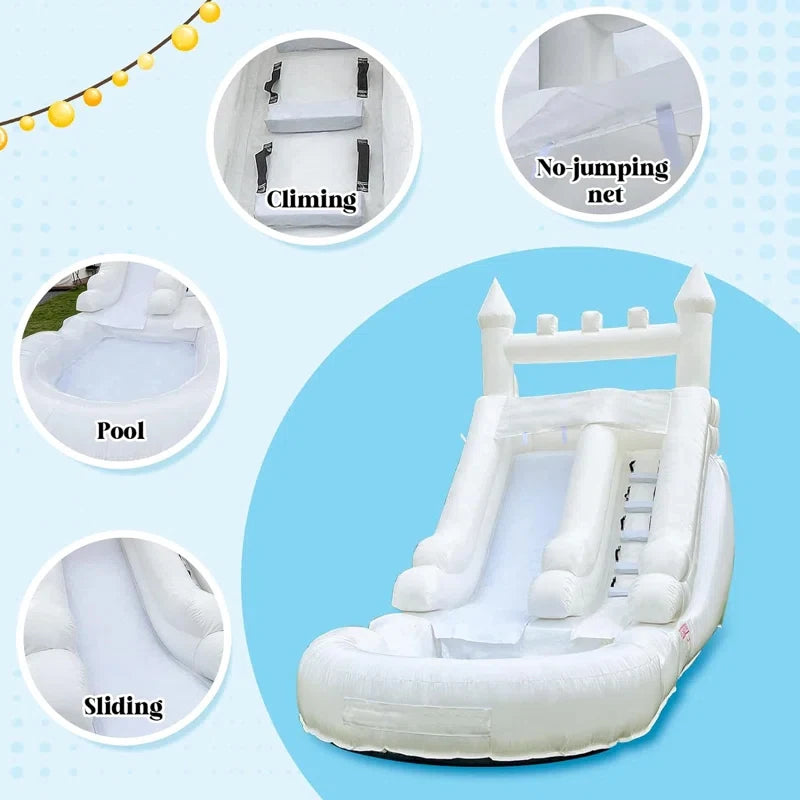White Big Commercial PVC Inflatable Water Slide For Kids With Big Splash Pool Backyard Water Slide And Swimming Pool Summer Fun
