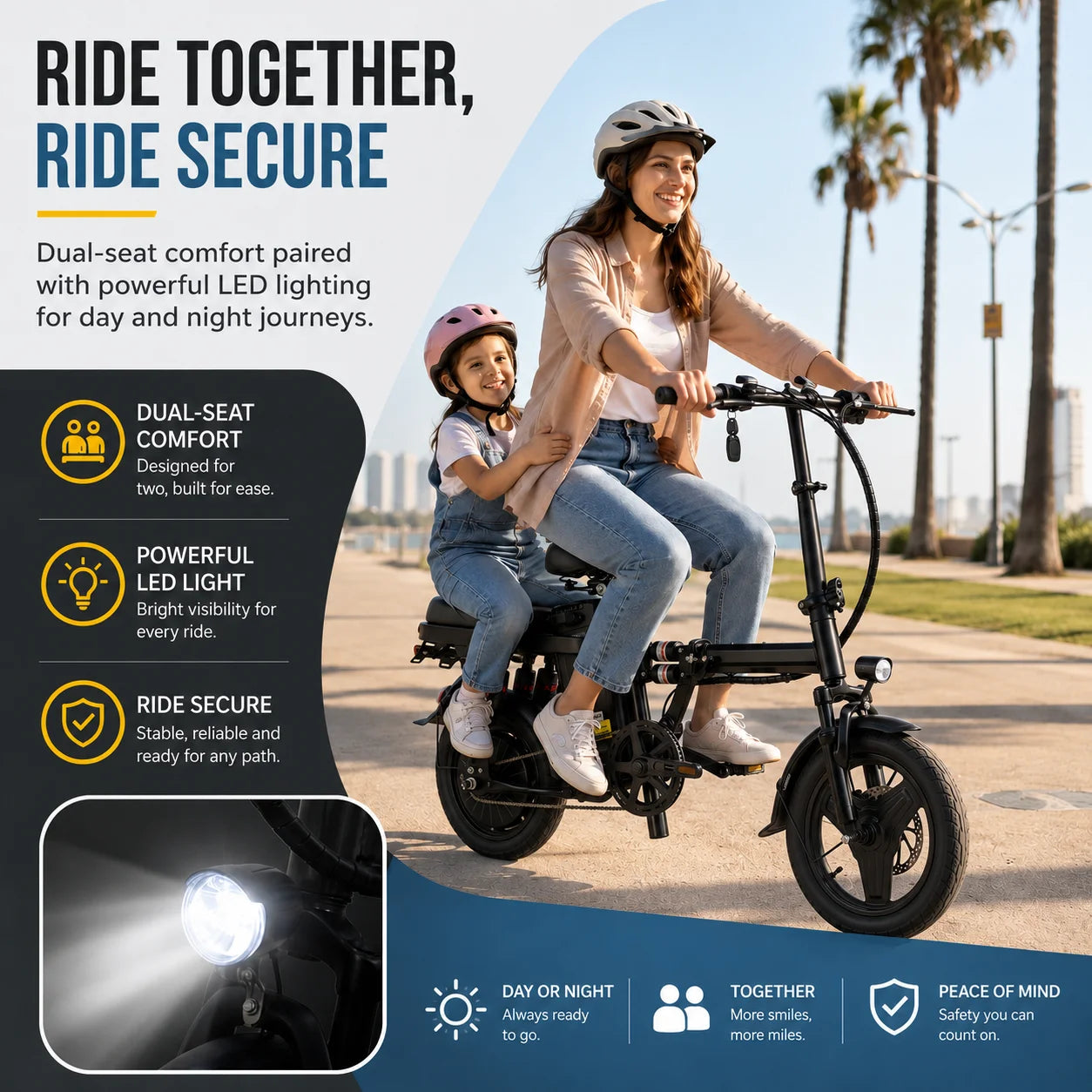 Foldable electric bicycle for adults, equipped with 14-inch tires, featuring 8 shock absorbers, a 500W motor power, a 48V 15Ah c