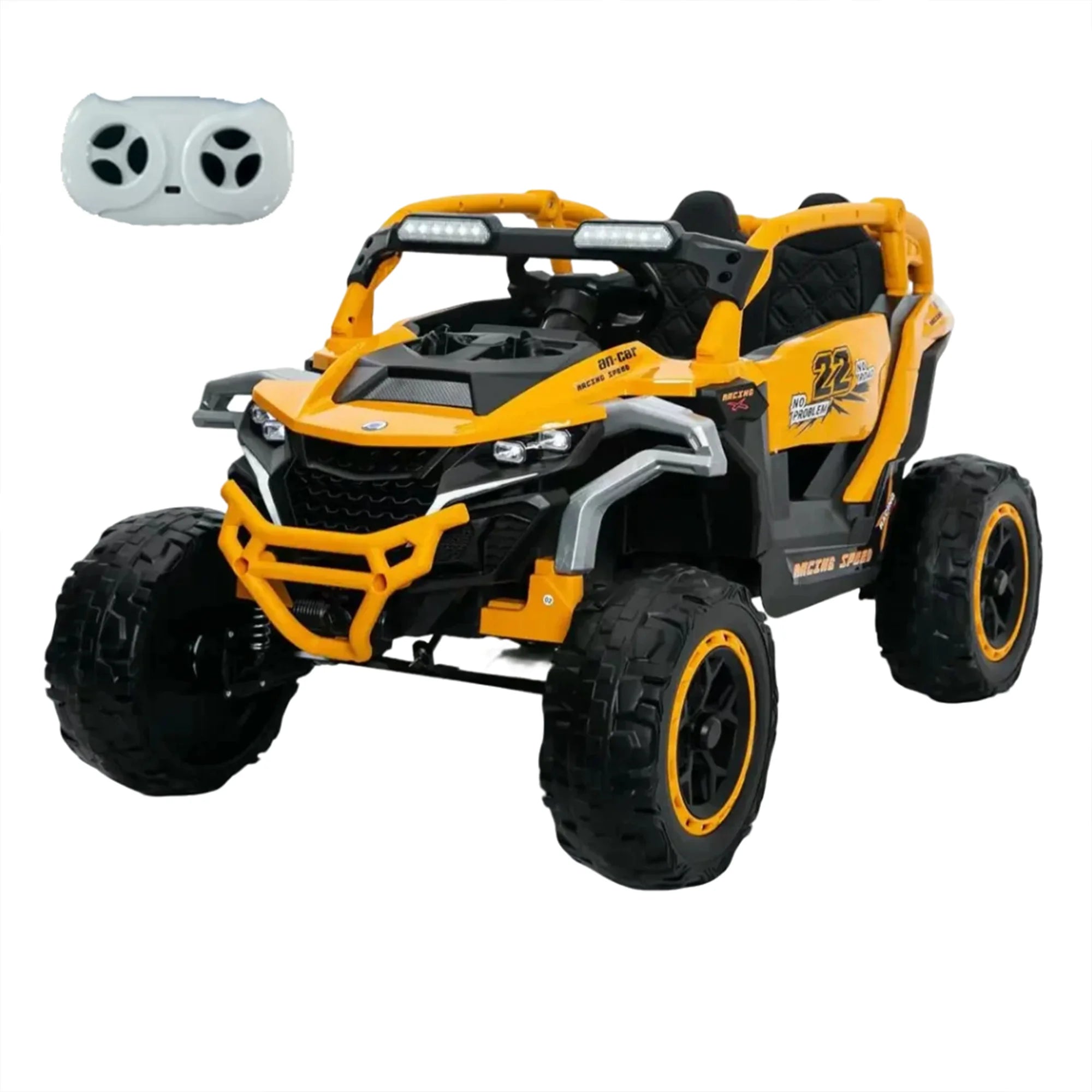 12V Kids Ride on UTV 2-seater with Parent Remote Control Suspension LED Lights Music Player for Ages 3-6 Yellow Black