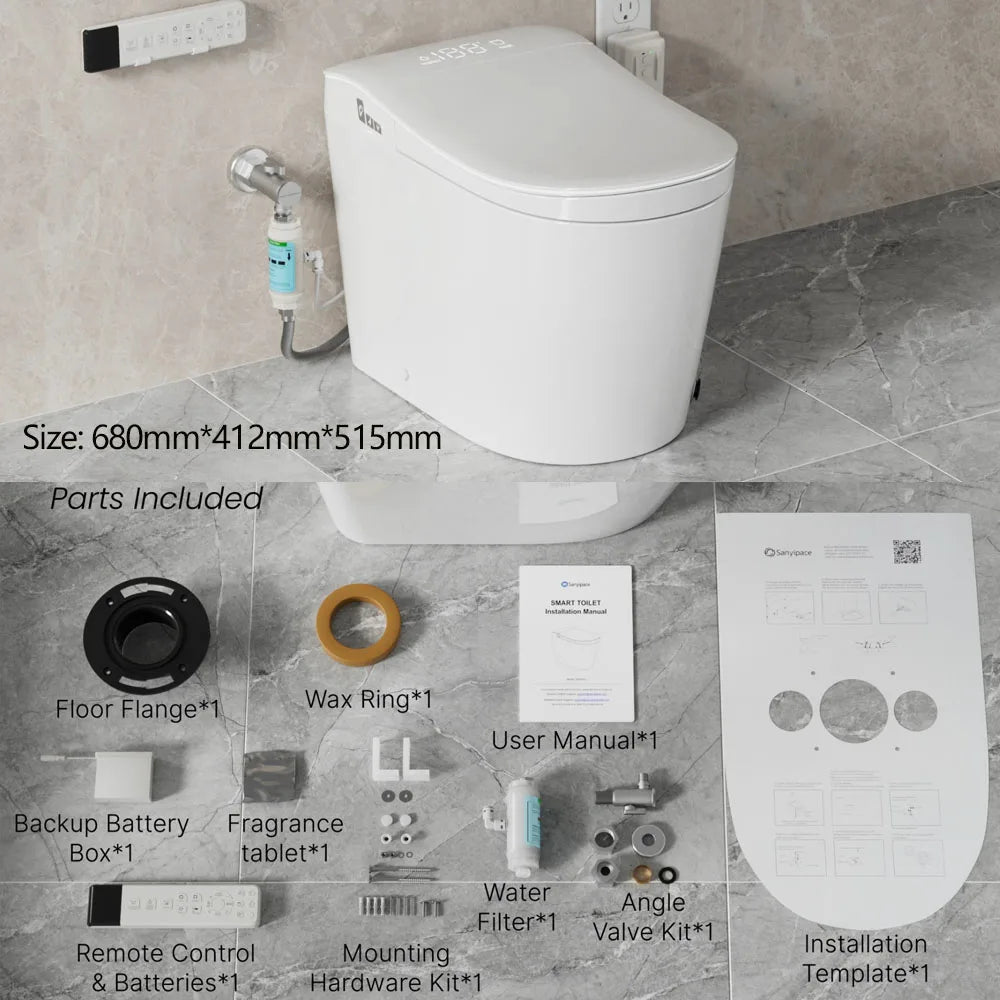 Sanyipace Smart Toilet Seat and Bidet 1000 Gram MaP Flush Score ADA Comfort Height Auto Flush Warm Water Heated Seat Toilet One Piece Elongated Toilet with Tank Toilet