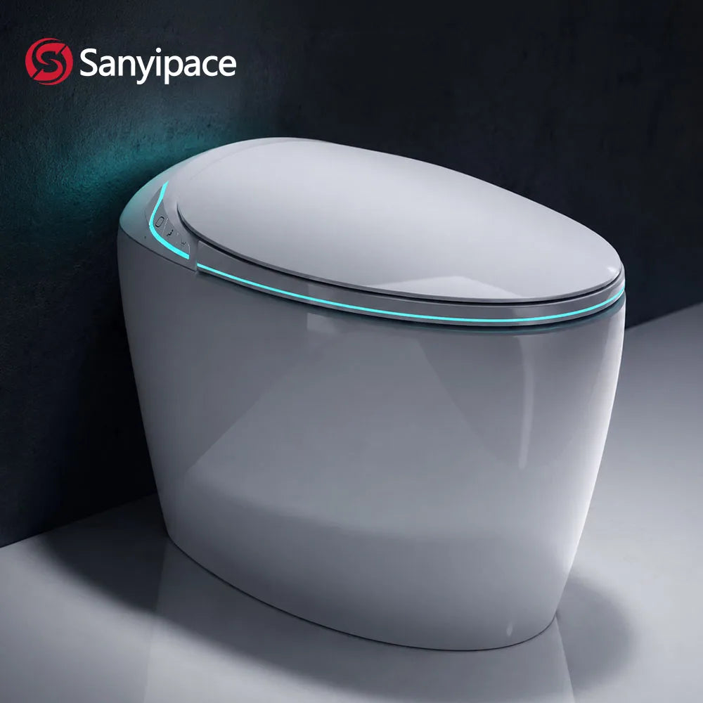 Sanyipace Smart Toilet Seat and Bidet with Smart Control 1000g MaP Powerful Flush Intelligent Toilet One Touch Flush Warm Water Feminine Rear Oscillating Wash Auto Nozzle Cleaning Toilet