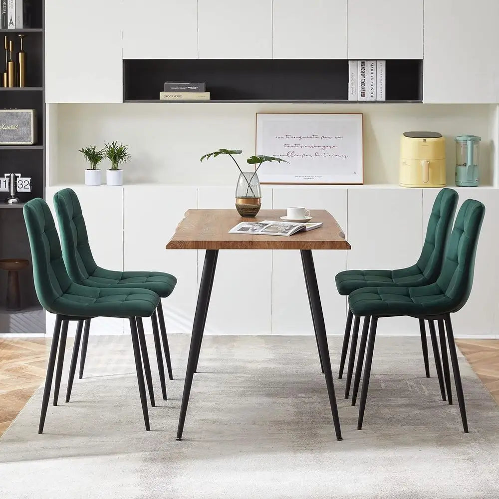 Elegant Upholstered Dining Set for 4 - Compact Green Kitchen Table and Chairs