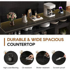 71 Tall Black Wine Bar Cabinet with Charging Station, LED Lights and Anti-Tip Feature for Home Dining or Living Area