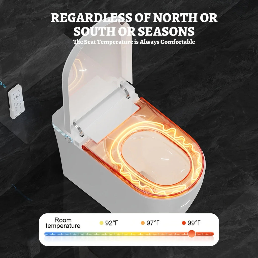 Smart Bidet Toilet with Heated Seat, Warm Air Dryer, Auto-Lift Soft-Close Lid, Touchless Flush, Tankless Heating System, Elongated Bowl Design – Modern Comfort Bathroom Upgrade