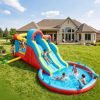 8-in-1 Inflatable Water Park Kids Bounce House With Double Slides & Pool, 550W Blower, Oxford, Indoor Outdoor Set