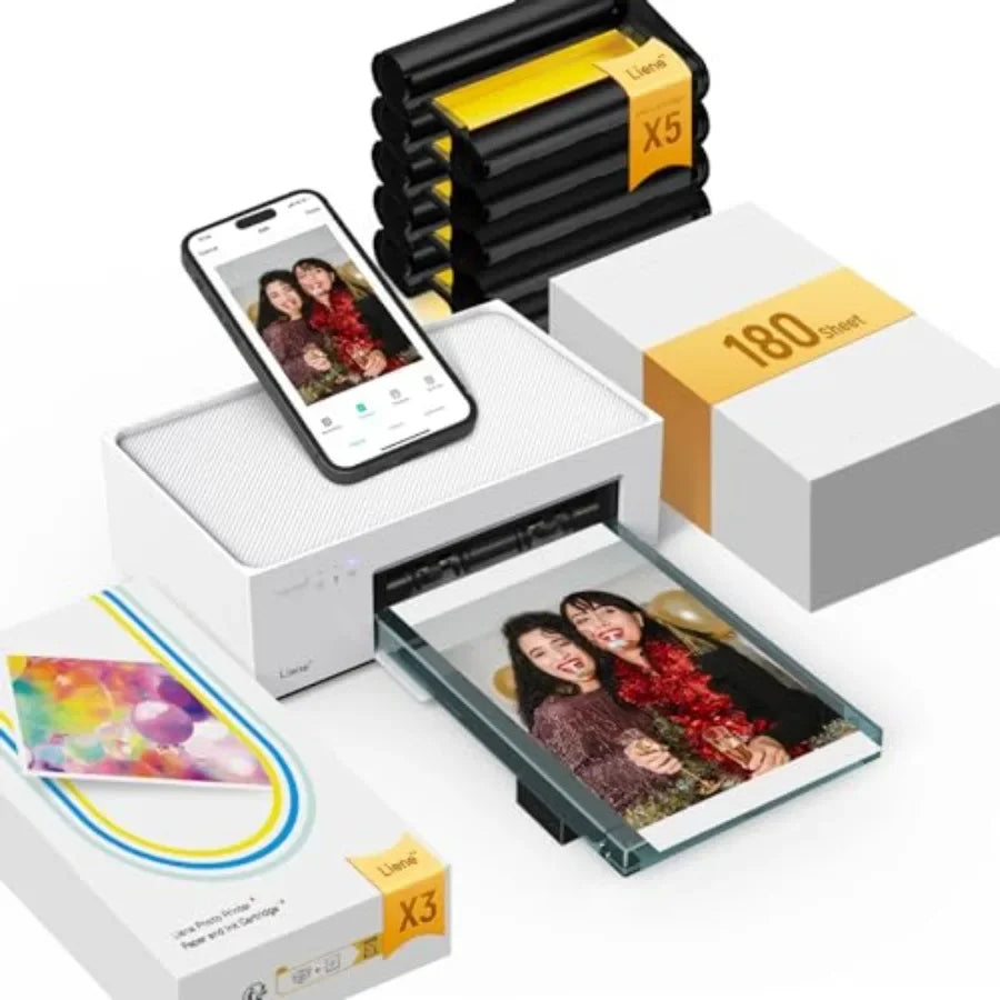 M100 4x6'' Photo Printer Bundle 180 pcs +5 Ink Cartridges,Wi-Fi Picture Printer for iPhone, Android, Smartphone, Computer, Dye-