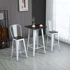 3 Piece Industrial Dining Table Set, Bar Height Bar Table and Chairs Set with Footrests for Bistro, Pub, White and Brown