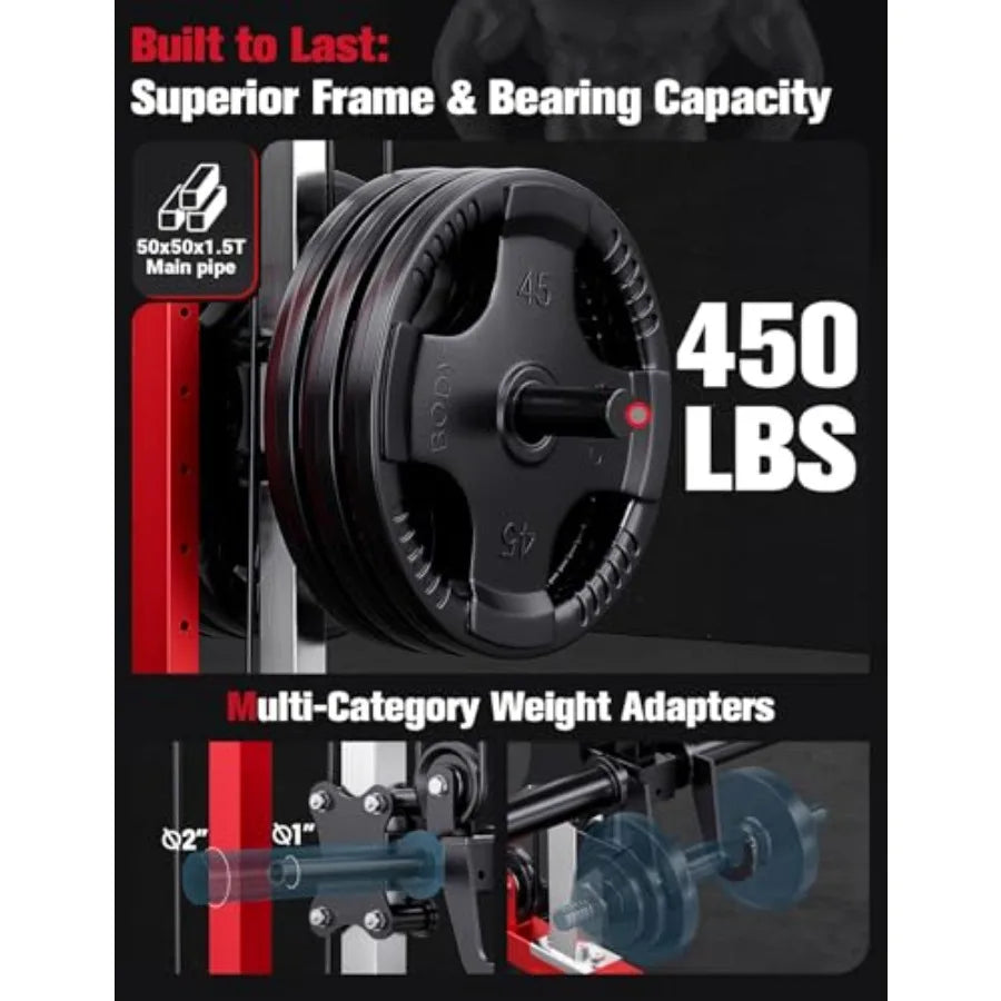 Home gym rowing cable machine LAT pulldown station: steel frame, black, 2-in-1 adjustable foldable design with 6 attachments, 4
