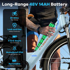 Cybervelo 1000W Peak 26" Electric Bike Adults 80Miles Removable Battery 7-Speed Ebike Beach Snow Commute E Bicycle for Men Women EK2