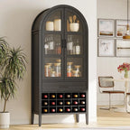 71 High Arched Wine Storage Cabinet with Bar and Shelves, Suitable for Home, Kitchen, Pantry, or Dining Area (Black)