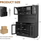 71 Tall Black Wine Bar Cabinet with Charging Station, LED Lights and Anti-Tip Feature for Home Dining or Living Area