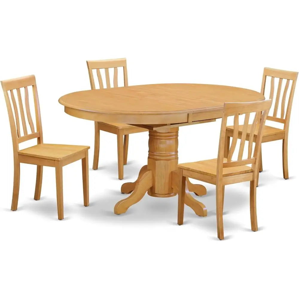 5-Piece Oak Kitchen Table Set with Oval Dining Table and 4 Solid Wood Chairs, 42x60 Inch