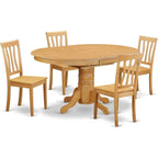 5-Piece Oak Kitchen Table Set with Oval Dining Table and 4 Solid Wood Chairs, 42x60 Inch