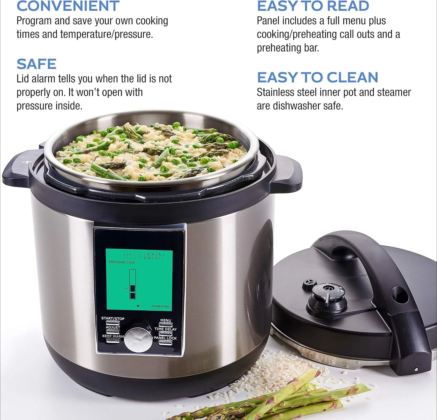Electric Pressure Cooker Stainless Steel 6 Quart Slow Cook Rice Cook Steam All Seasons Universal Stainless Steel