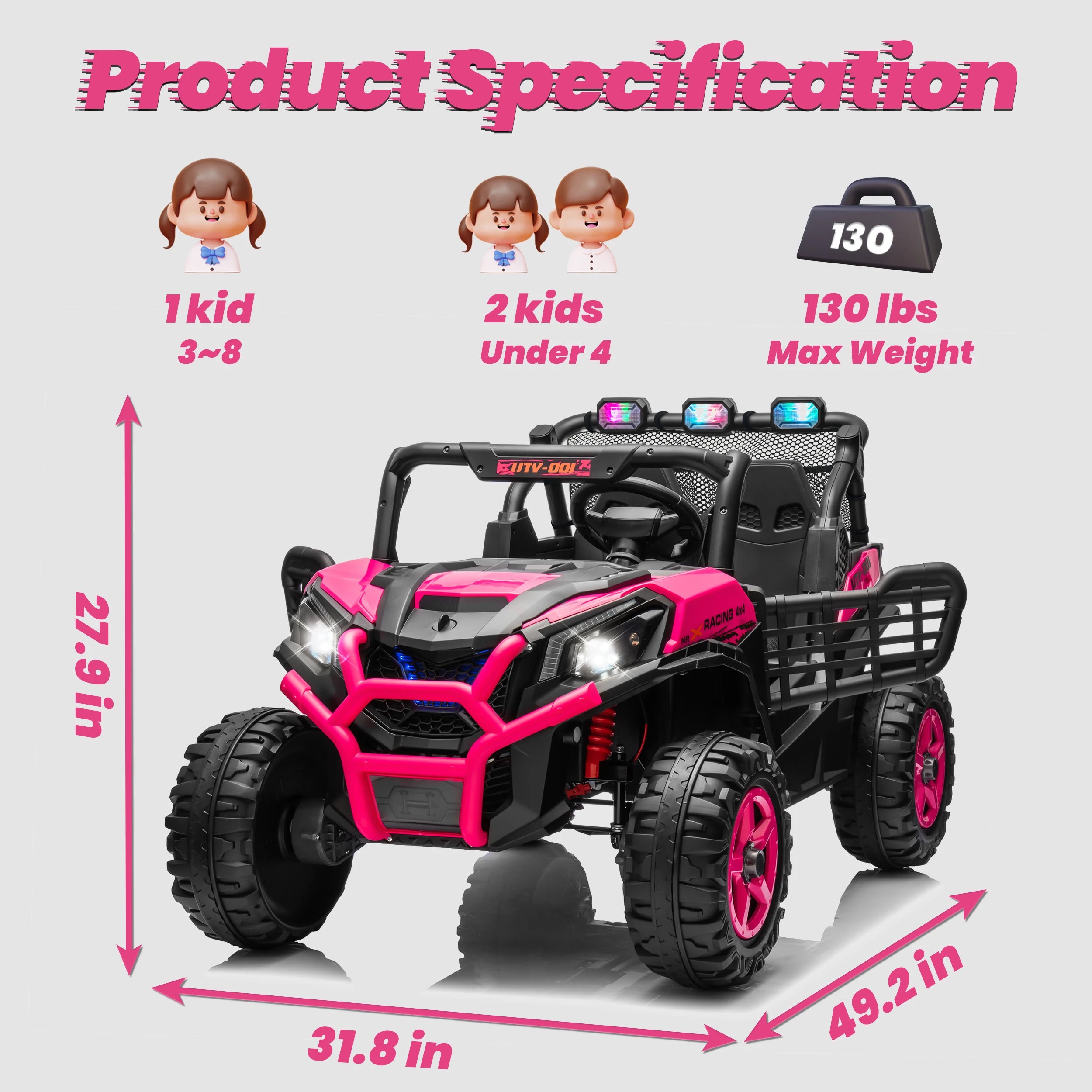 24V XL 2 Seater Ride on Toys Car for Girls, 2WD/4WD Switchable Off-Road UTV W/Long-Endurance Battery Power, 3-Speed Remote Contr