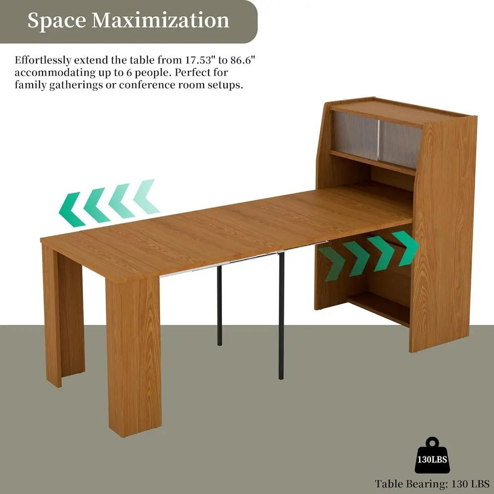 Expandable Dining Table Set for 4-6, Kitchen Table with Storage, Space-Saving Design, Brown Dining Table