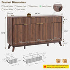 luted Buet Sideboard Cabinet with Storages, 60" Large ern Buet Table Coee Bar Wine Bar Storage Cabinet with 3 Ders & 4 Door Dini