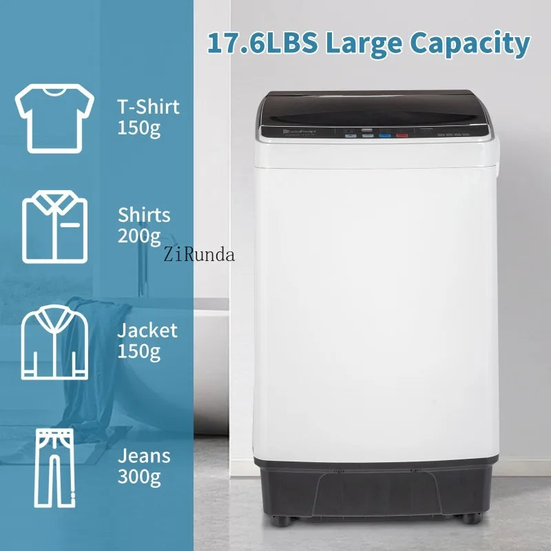 Full-Automatic Washing Machine Top Load Portable Compact Laundry Washer Spin with Drain Pump,10 programs 8 Water Level Selections with LED Display 17.8 Lbs Capacity, black
