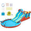8-in-1 Inflatable Water Park Kids Bounce House With Double Slides & Pool, 550W Blower, Oxford, Indoor Outdoor Set