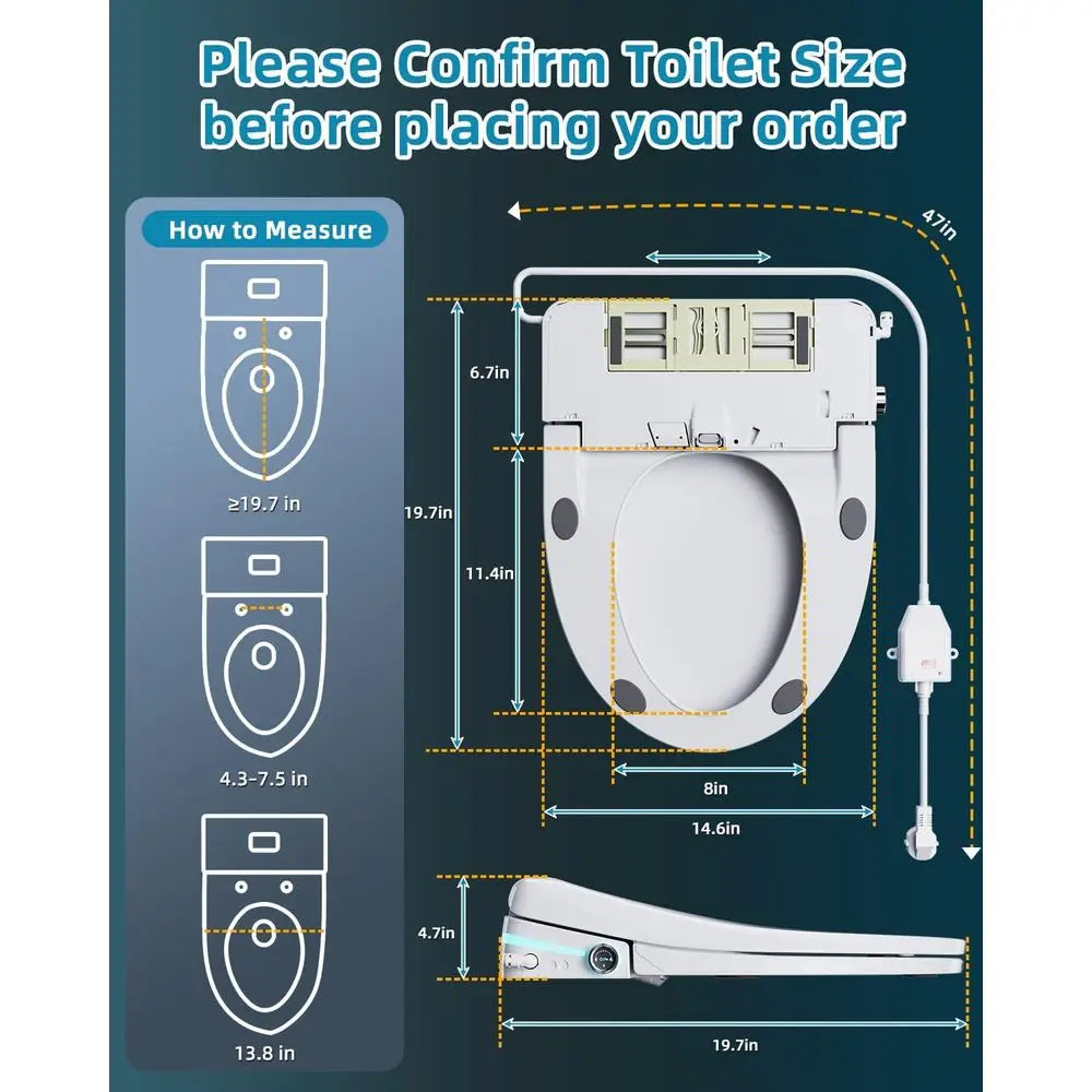 Bidet Toilet Seat, Elongated Electric Smart Heated Toilet Seat with Warm Water & Dryer, Self-Clean Nozzle, Night Light, Soft-Clo