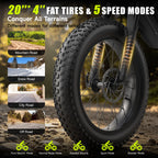 1500W Mountain Ebike 48V 15Ah Lithium Battery 31MPH Max Speed 65Miles Long Range Adult Off Road Electric Mountain Bike 20 inch
