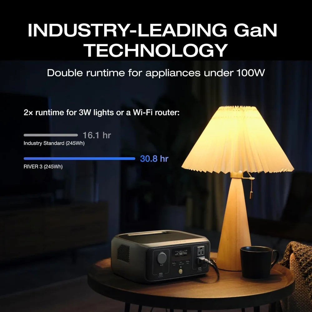 245Wh Portable Power Station, 1Hr Fast Charge, 300W/600W Surge, Solar Generator for Camping, RV, Home Backup