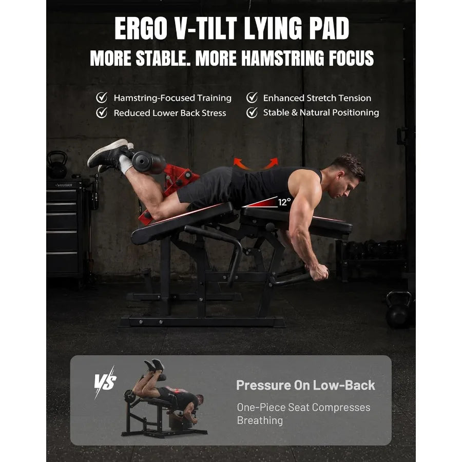Leg Extension and Curl Machine, Adjustable Leg Curl Machine for Home Gym, Lying Leg Curl Machine with 1:1 Resistance System
