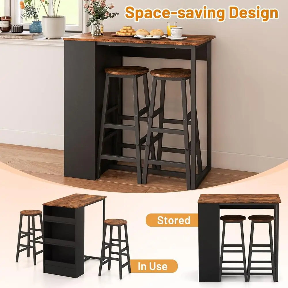 36 Counter Height Dining Set with Storage Barstools for Small Spaces and Breakfast Nooks